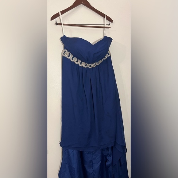 Blue Strapless High Low Bridesmaid Dresses Wedding Event Party Gowns - Picture 2 of 12